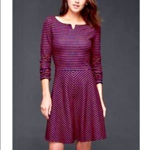 GAP Long Sleeve Fit N Flare Striped Dress